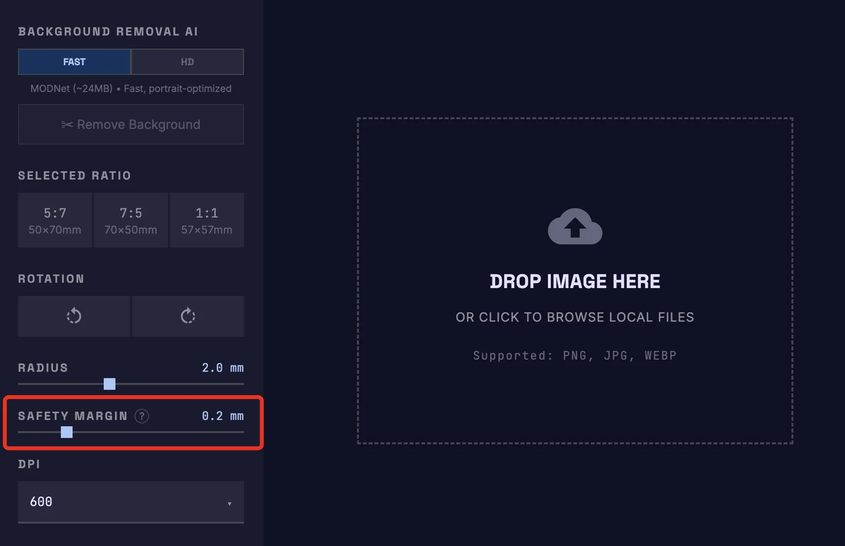 Safety Margin Slider in GammaCrop