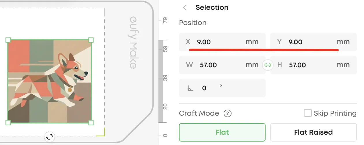 Set Position X=9 Y=9